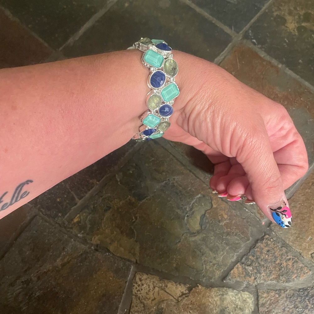 Silver Bracelet with Blue and Mint Gemstones